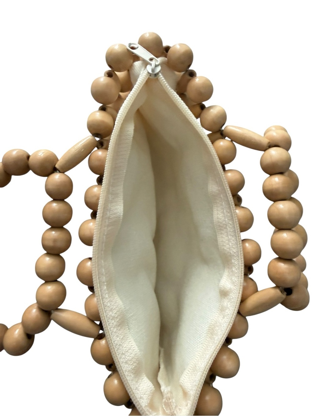 NWT Beaded Wood Handle Bag in Natural Tan - Picture 4 of 6